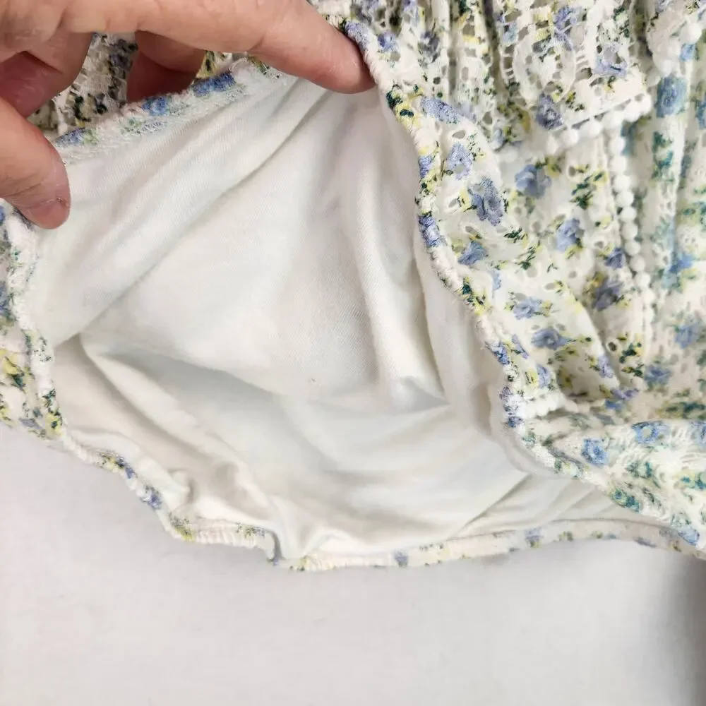 House of Harlow 1960 Floral Crop Blouse Womens M Blue Ruffle Cottagecore EUC - Picture 9 of 16